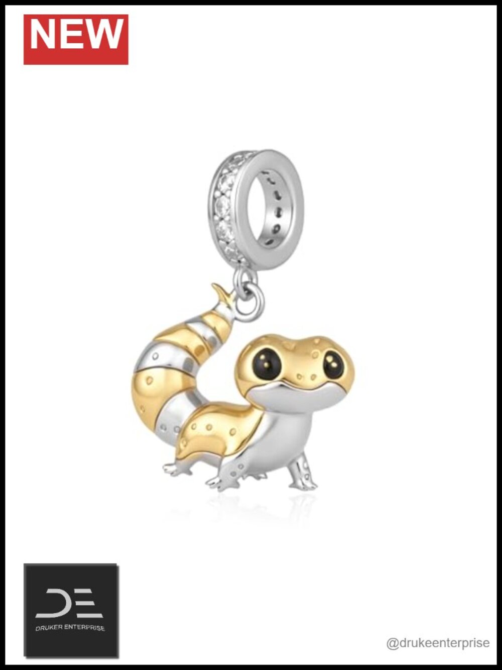 Leopard Gecko Charm 925 Sterling Silver Reptile Jewelry Charm for Bracelets